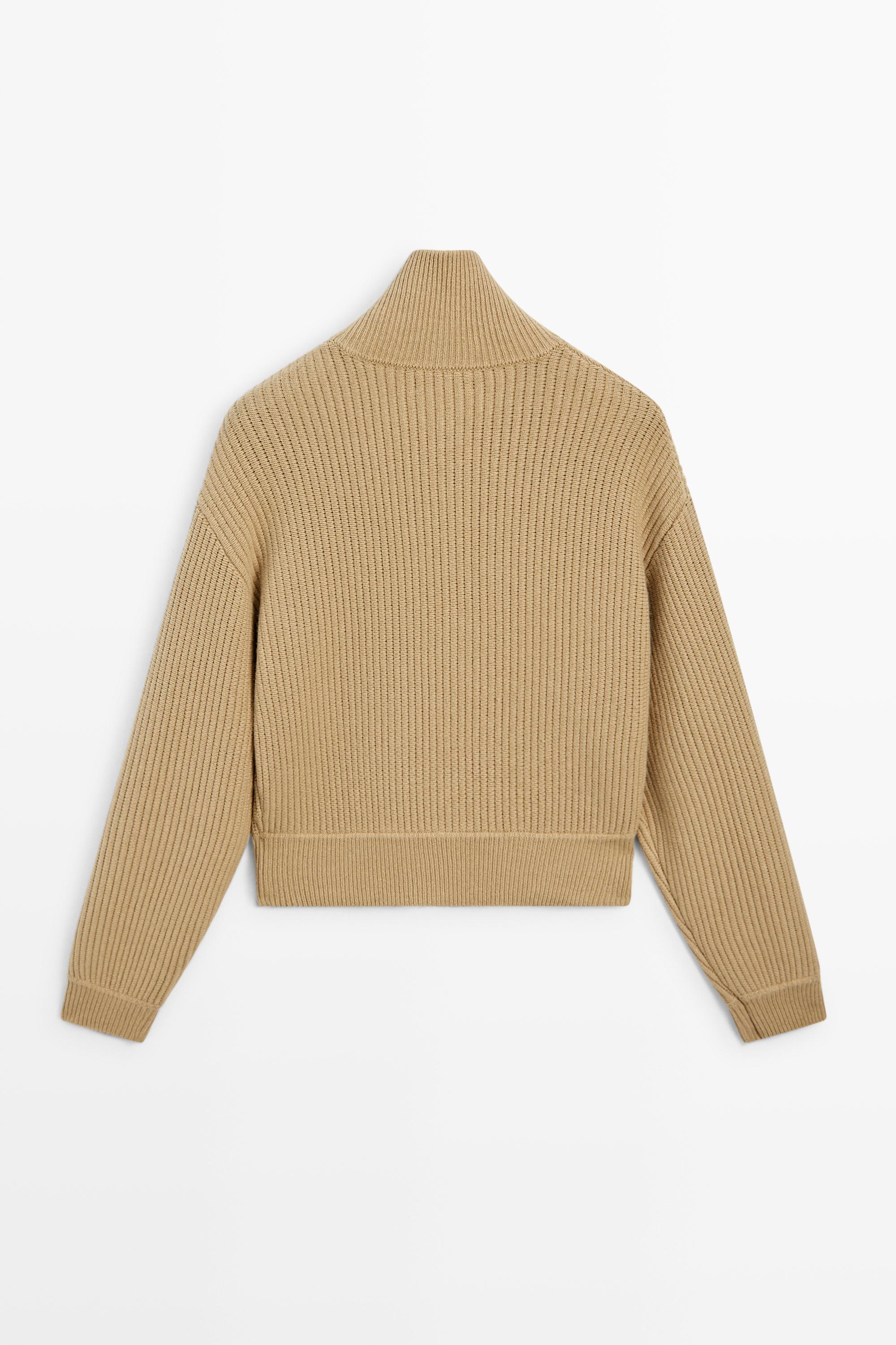 Zip-up knit cardigan with cotton